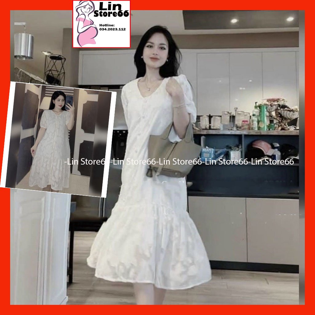 Váy Bầu, Đầm Bầu Thiết Kế Chất Voan 2 Lớp Họa Tiết Tay Ngắn Sang Chảnh Dễ Thương  A067 Lin Store66