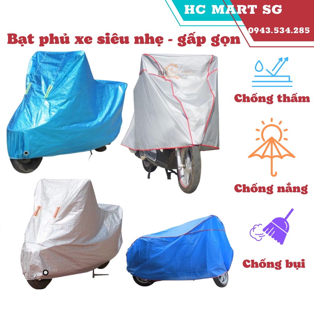 Bạt phủ xe, Bạt trùm xe máy tráng nhôm chống mưa nắng (Trùm được tất cả các loại xe từ SH 150i trở xuống) - An Toàn