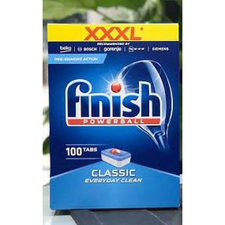 Viên rửa chén dùng cho máy rửa chén finish classic – dễ dàng sử dụng với lớp bọc viên rửa tự tan trong nước hộp 100 viên