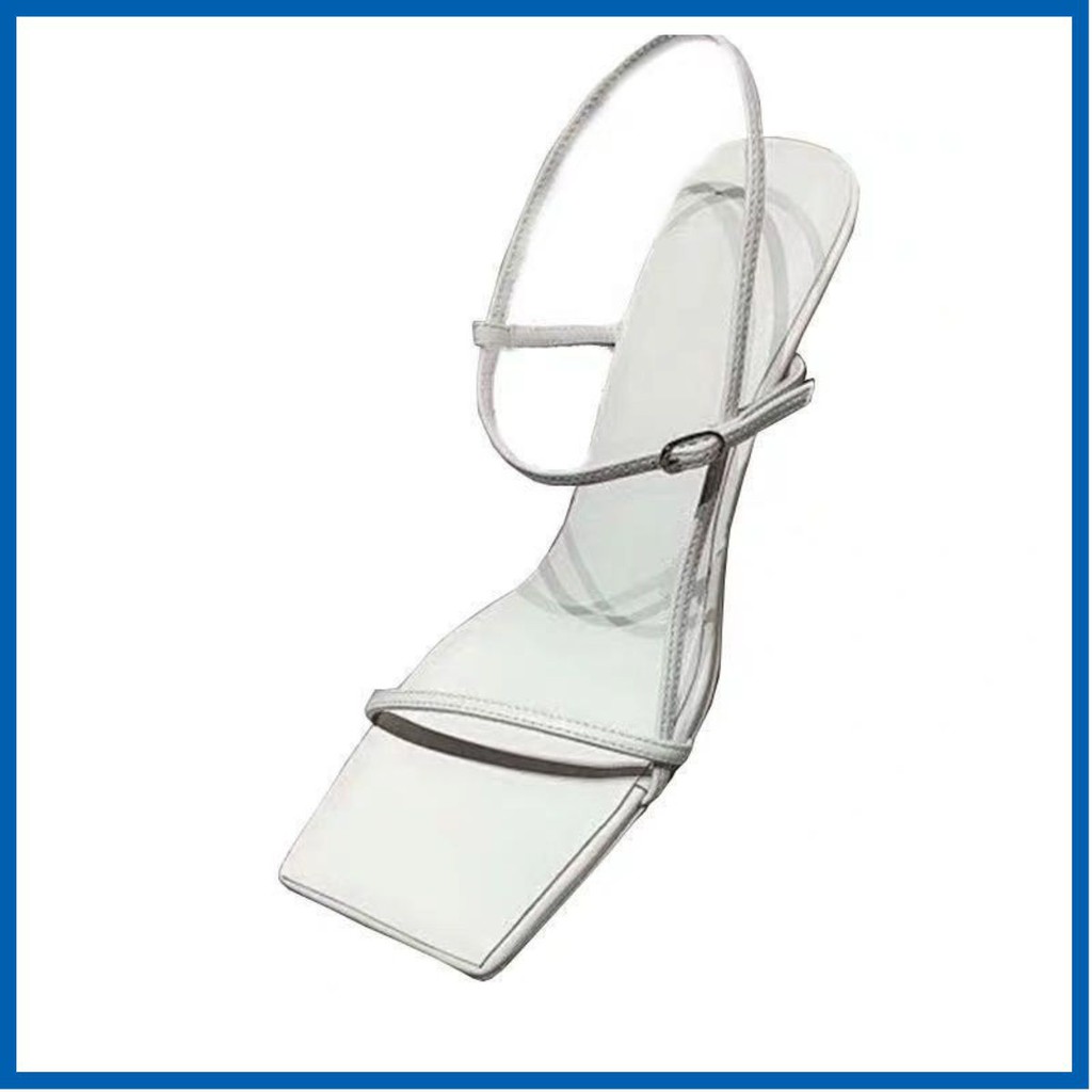 Giày sandal nữ mã LTS22 mũi vuông cao 7cm có 2 màu trắng và đen