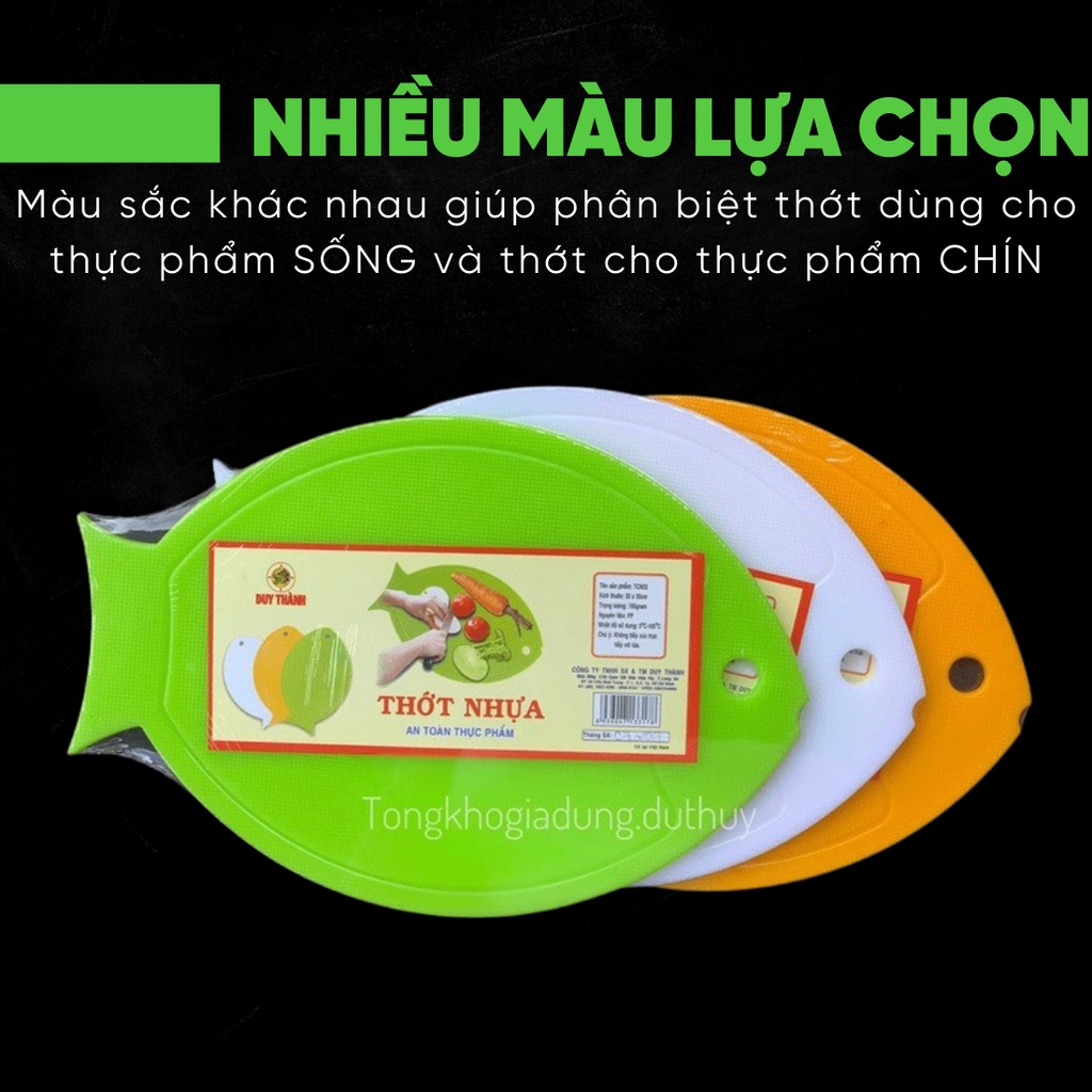 Thớt nhựa hình vuông, hình tròn, hình cá màu trắng, cam, xanh lá chất liệu nhựa PP an toàn cho sức khỏe