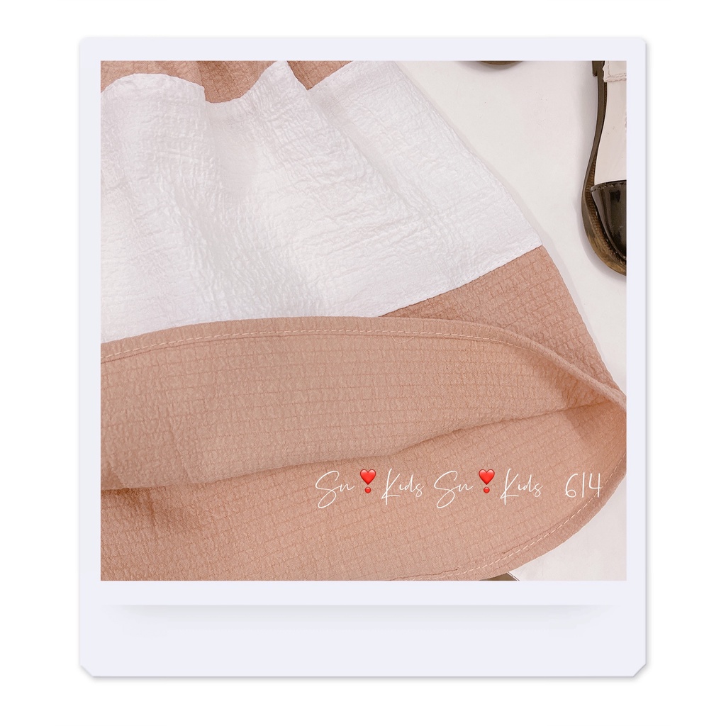 Váy dáng xòe bé gái, váy đũi xốp sát nách pha hoa ngực cho bé size 8-35kg