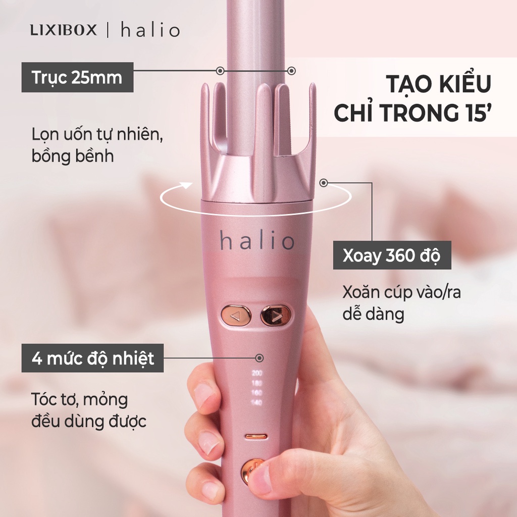 [Mã COSLIXI giảm 250k đơn 999k] Máy Uốn Tóc Tự Xoay 360 Độ Ion Âm Halio Auto Rotating Hair Curler