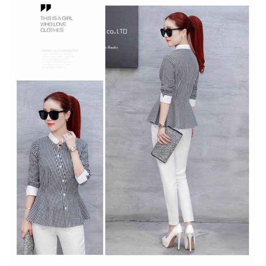 ❣️FREESHIP❣️Áo Kiểu Sọc Caro Peplum