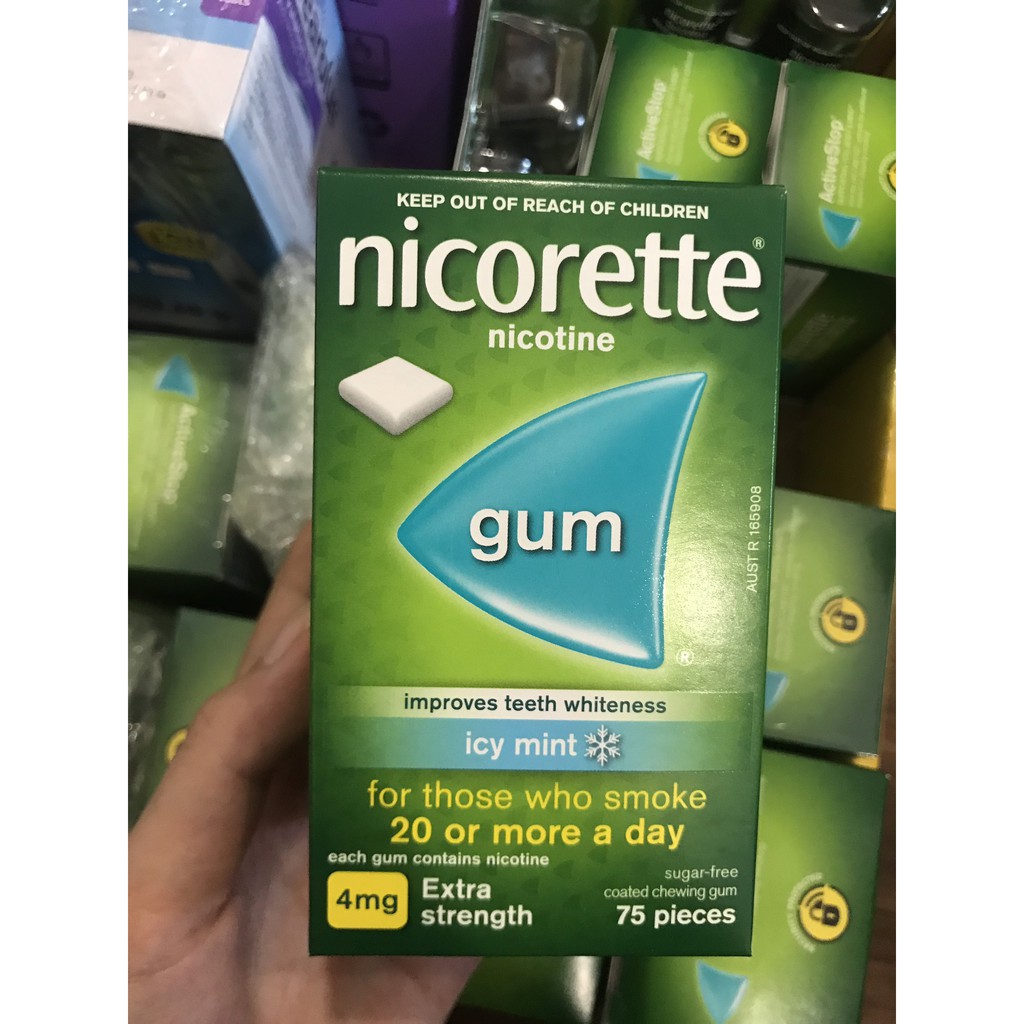 Kẹo cao su cai thuốc lá Nicorette Gum 75 viên - Xuất xứ Úc