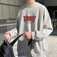 Áo sweater cổ tròn dáng rộng in họa tiết chữ số thời trang xuân thu mới năng động 2021 cho nam