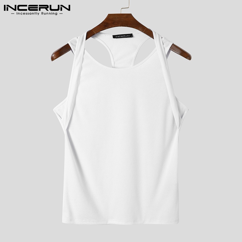 Áo thun không tay INCERUN màu trơn đơn giản cho nam
