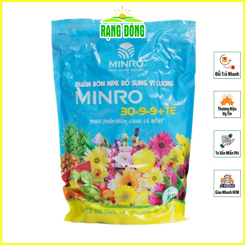 Phân Bón NPK Minro 30-9-9-TE PHÁT TRIỂN THÂN CÀNH LÁ VÀ BỘ RỄ (gói 1KG) - Hạt giống Rạng Đông