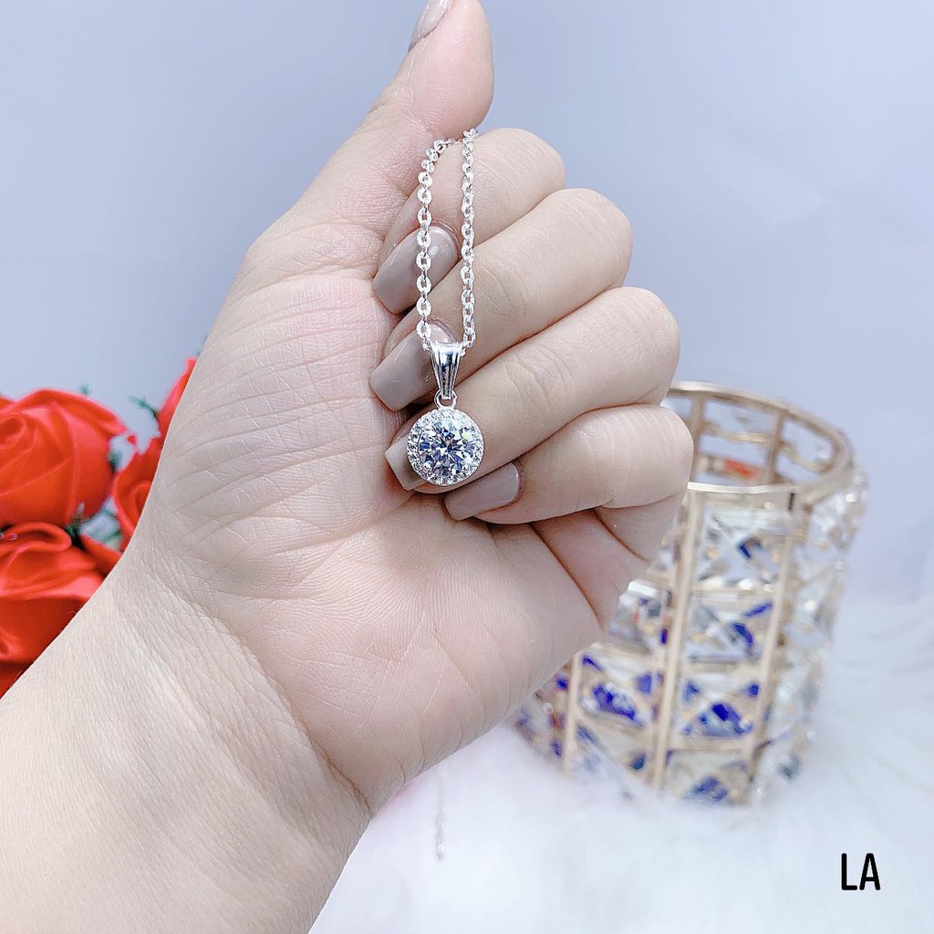 Dây hoa phay bạc cao cấp và mặt đá tròn sáng đẹp