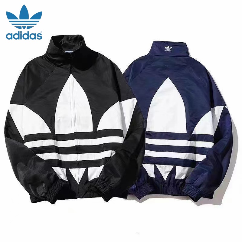 Áo Khoác Gió Thêu Logo Adidas Phối Khóa Kéo Thời Trang Cho Cặp Đôi