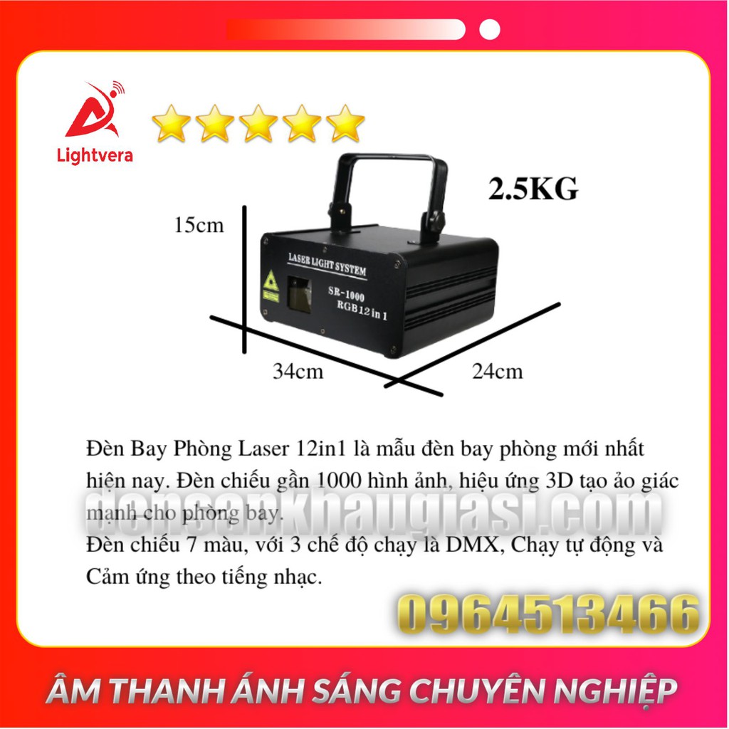 Đèn Bay Phòng Laser 12in1 Chiếu Hình Đi Cảnh 3D Phòng Bay