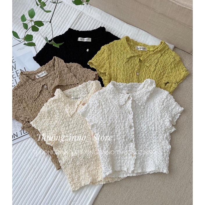 [Ảnh thật/Video]Áo Polo NHĂN kiểu Hàn cúc trước siêu tôn dáng Áo croptop cổ đức phong cách thể thao