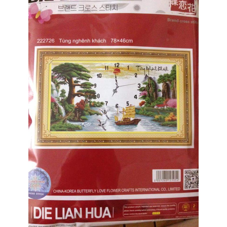 Tranh thêu chữ thập đồng hồ tùng nghênh khách 222726 78x46cm