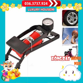 Bơm đạp chân một ống CC-100A cho xe máy, xe đạp, ô tô | Có đồng hồ đo áp suất, van bơm có đầu gài | Bơm xe máy, ô tô