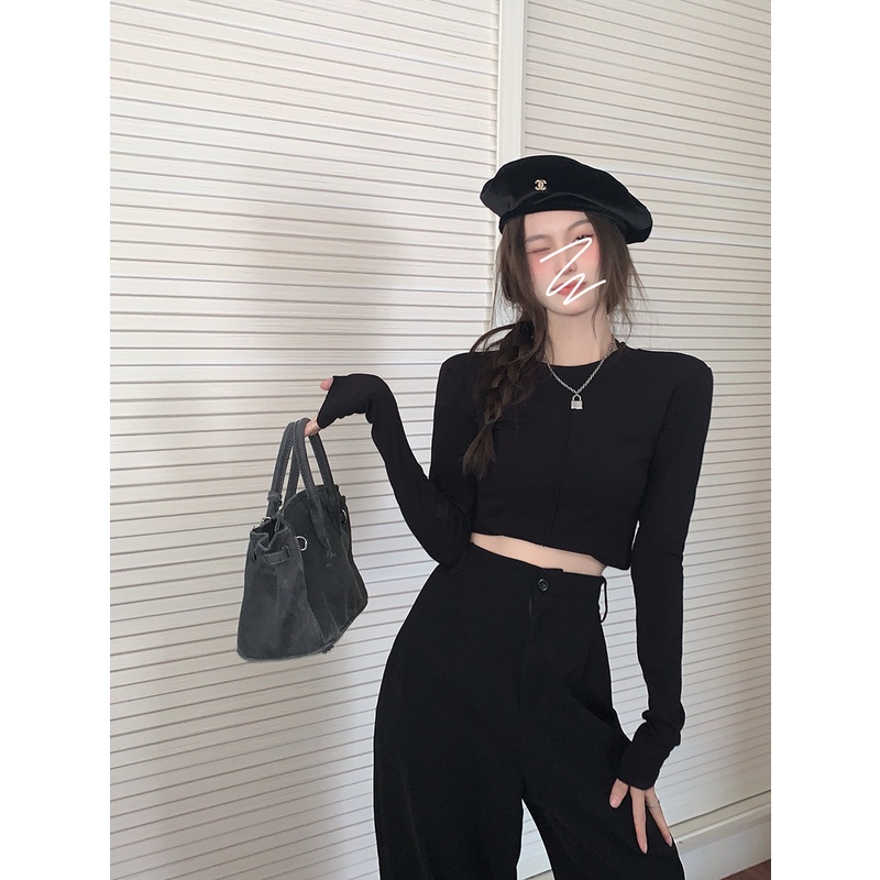 Áo Thun Tay Dài Cổ Tròn Form Ôm Dễ Phối Đồ Thời Trang Hàn Quốc