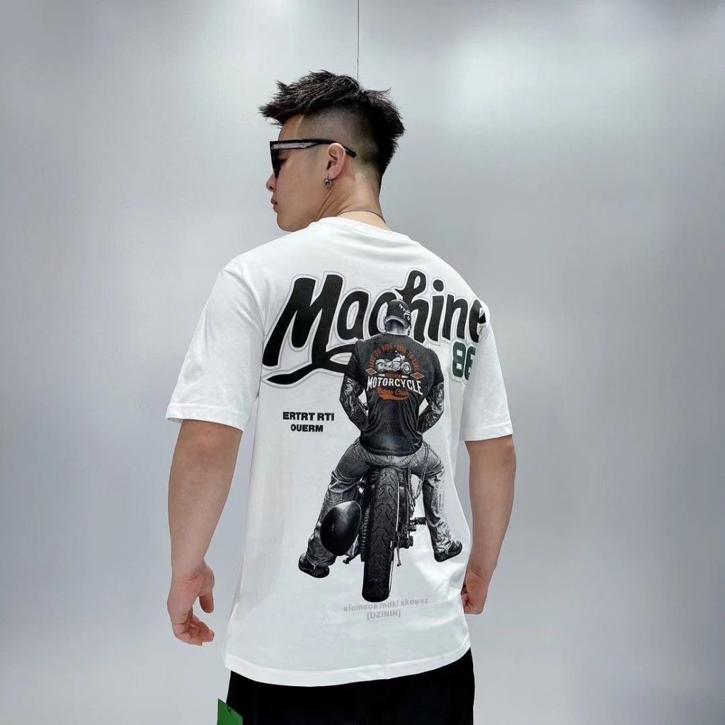 Áo Thun Cotton Ngắn Tay Dáng Rộng Thời Trang Retro Nam Tính