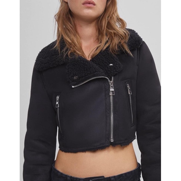 [Size XS] Áo khoác da lộn dáng lửng lót lông cừu Bershk*