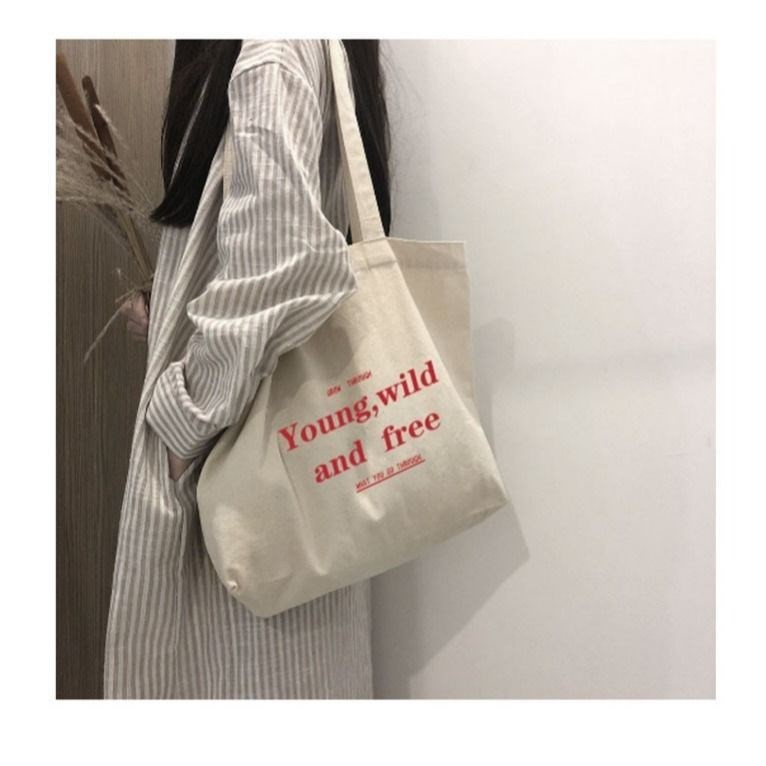 2021 Korean Ins Bag Female English Wild Big Capacity Single Shoulder Canvas Bag Shopping Bag Student Hand Fight