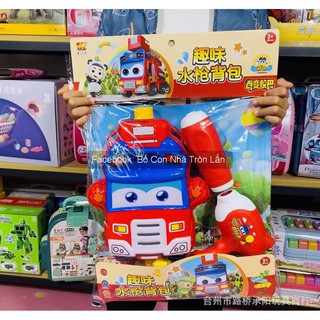 Súng phun nước với balo đựng nước - thùng hộp tank chứa nước hình Babybus - đồ chơi Baby Bus cho bé - súng bơm nước