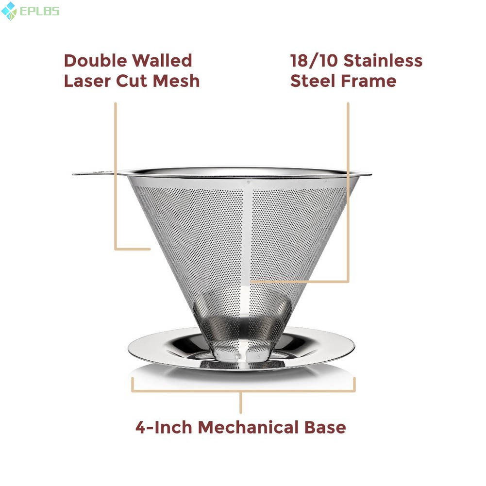 EPLBS New Stainless Steel Pour Over Cone Coffee Dripper Mesh Filter Paperless Home Kitchen Coffee Shop Brewing Tool