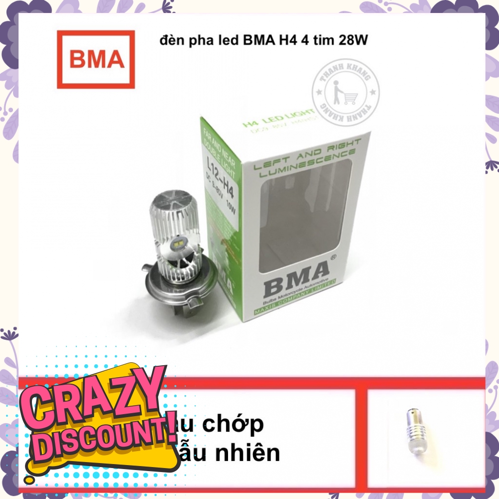 Đèn pha led BMA H4 4 tim 28 W, tặng hậu chớp kiểu ngẫu nhiên thanh khang 001000096 003000029