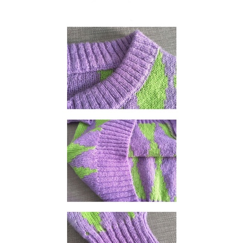 2022 Áo khoác cardigan dệt kim họa tiết kim cương màu xanh lá và tím phong cách retro Hàn Quốc mới cho nữ