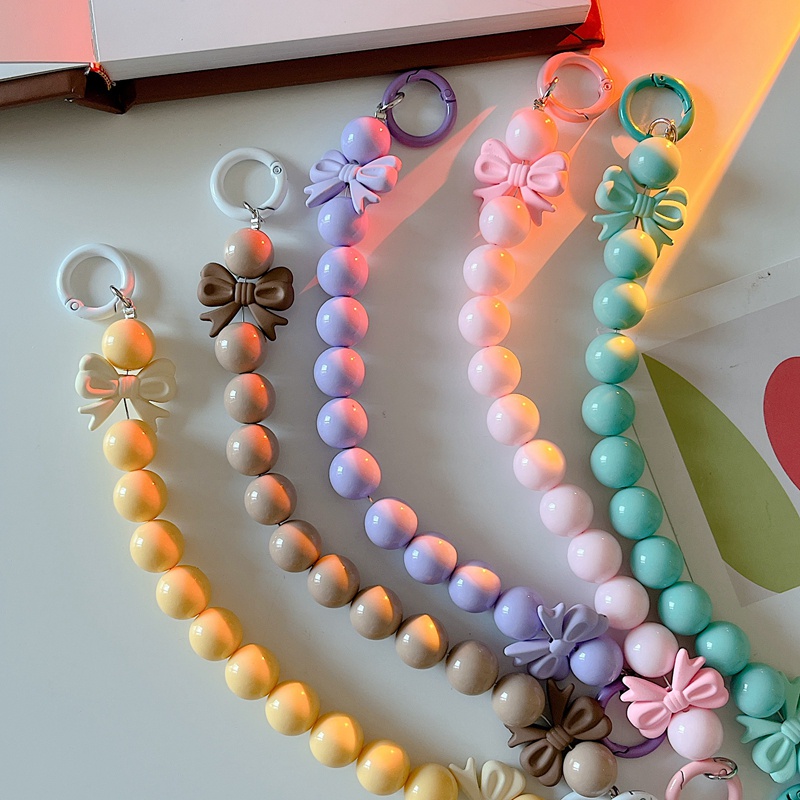 Ins Móc Khóa Điện Thoại Di Động Xỏ Hạt Nhiều Màu Sắc Chống Thất Lạc Hình Nơ Dễ Thương