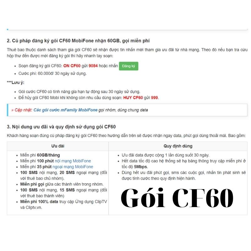 Sim 4G Mobifone S50 ED60 CF60 max data , Không giới hạn dung lượng , 60k/tháng