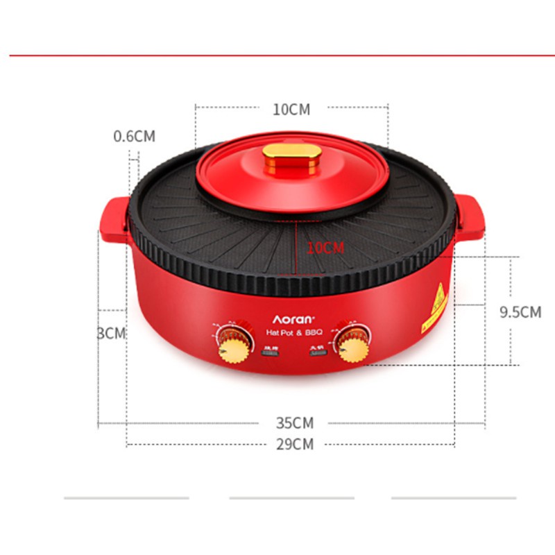 [Mã ELHADEV giảm 4% đơn 300K] Bếp Lẩu Điện AORAN 2 Trong 1, Bếp Lẩu Nướng Đa Năng