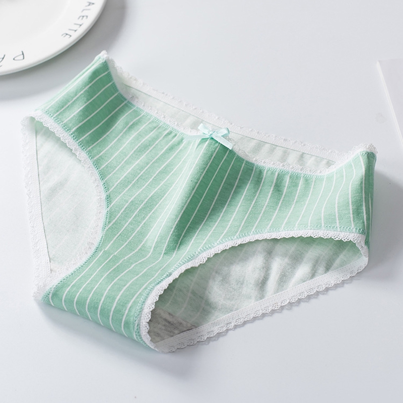 Quần lót cotton tam giác kẻ sọc trang trí nơ thoáng khí cho nữ | BigBuy360 - bigbuy360.vn