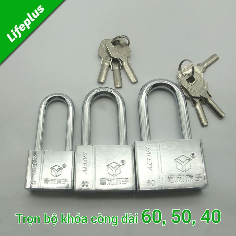 Ổ khóa trắng càng dài không rỉ sét loại chìa khóa kiểu muỗng còn (50)