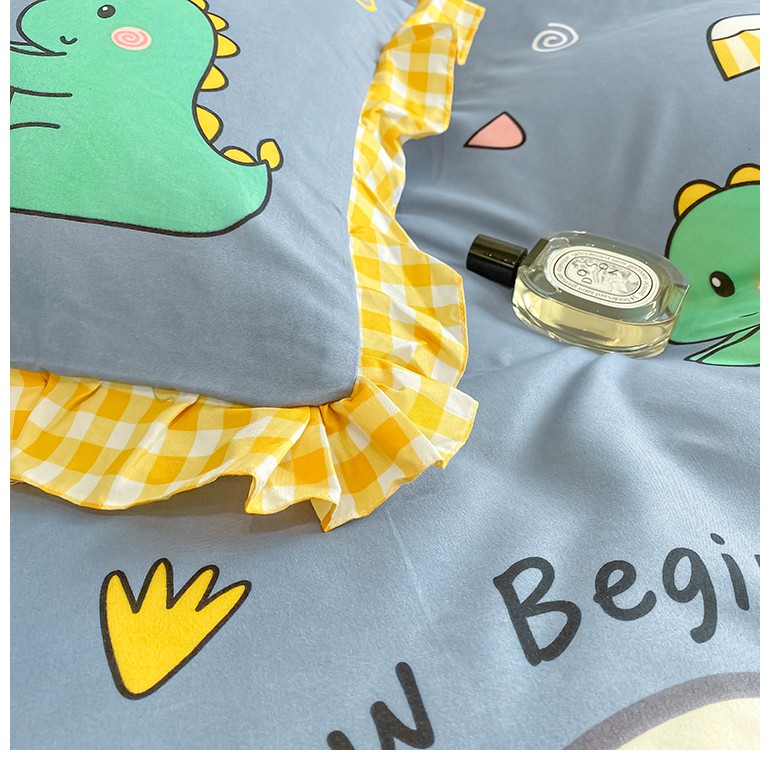 Bộ Chăn Ga Gối Cotton Bèo LIDACO Hoạt Hình 5D - thỏ trắng 12