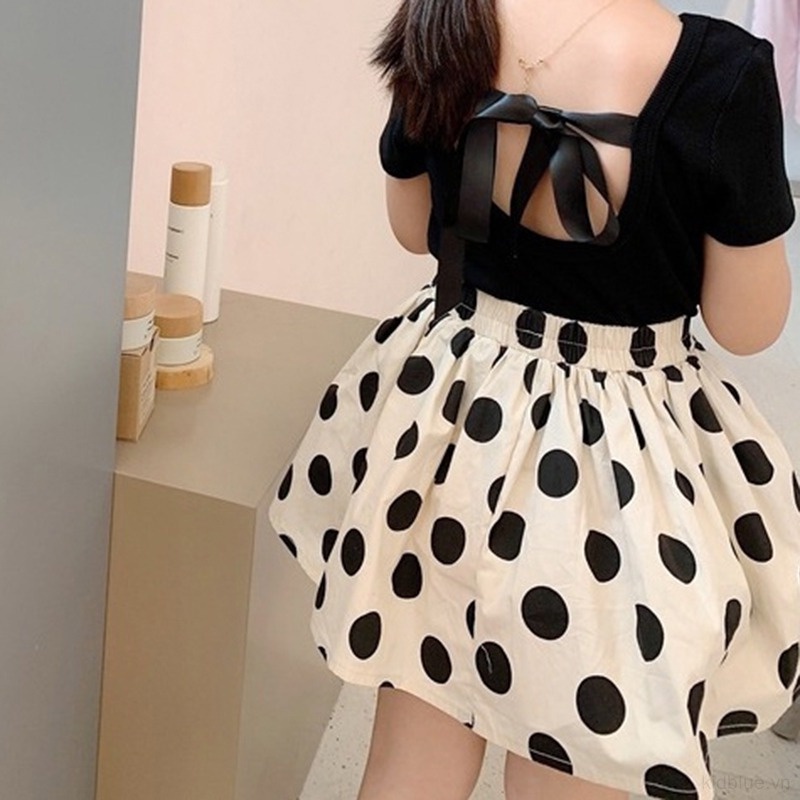 Chân Váy Xòe Xếp Ly Họa Tiết Chấm Bi Dành Cho Trẻ Em 3-8T