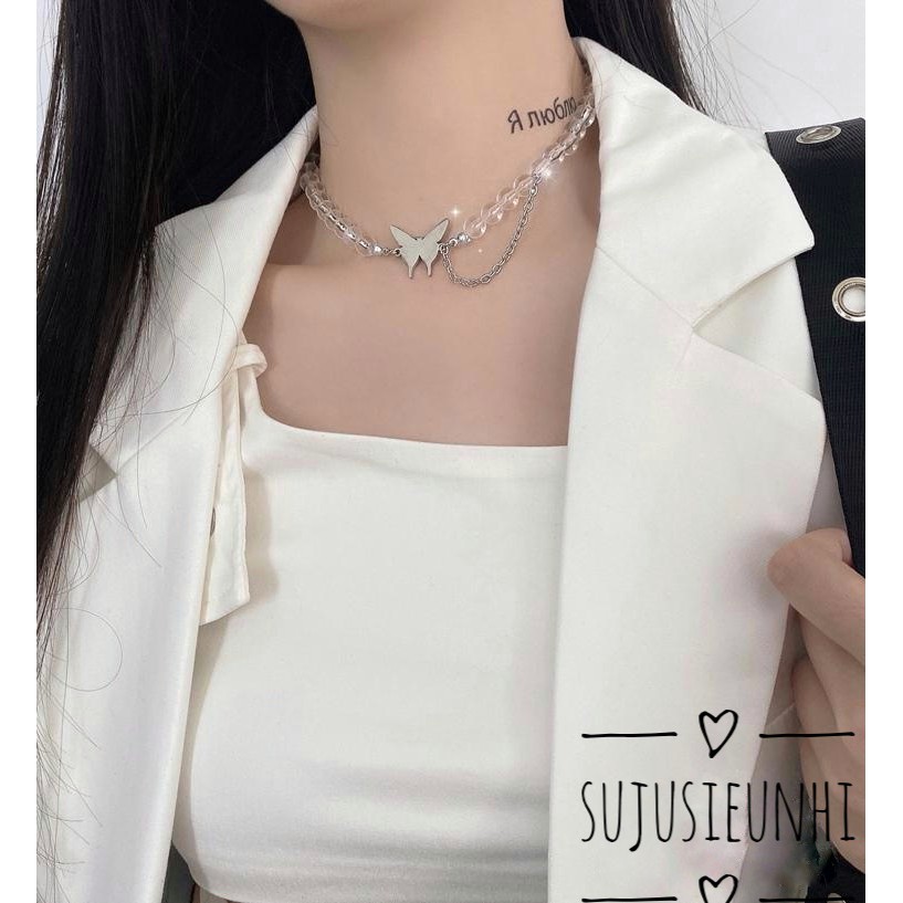 Vòng cổ choker ngọc trắng trong suốt chain bướm