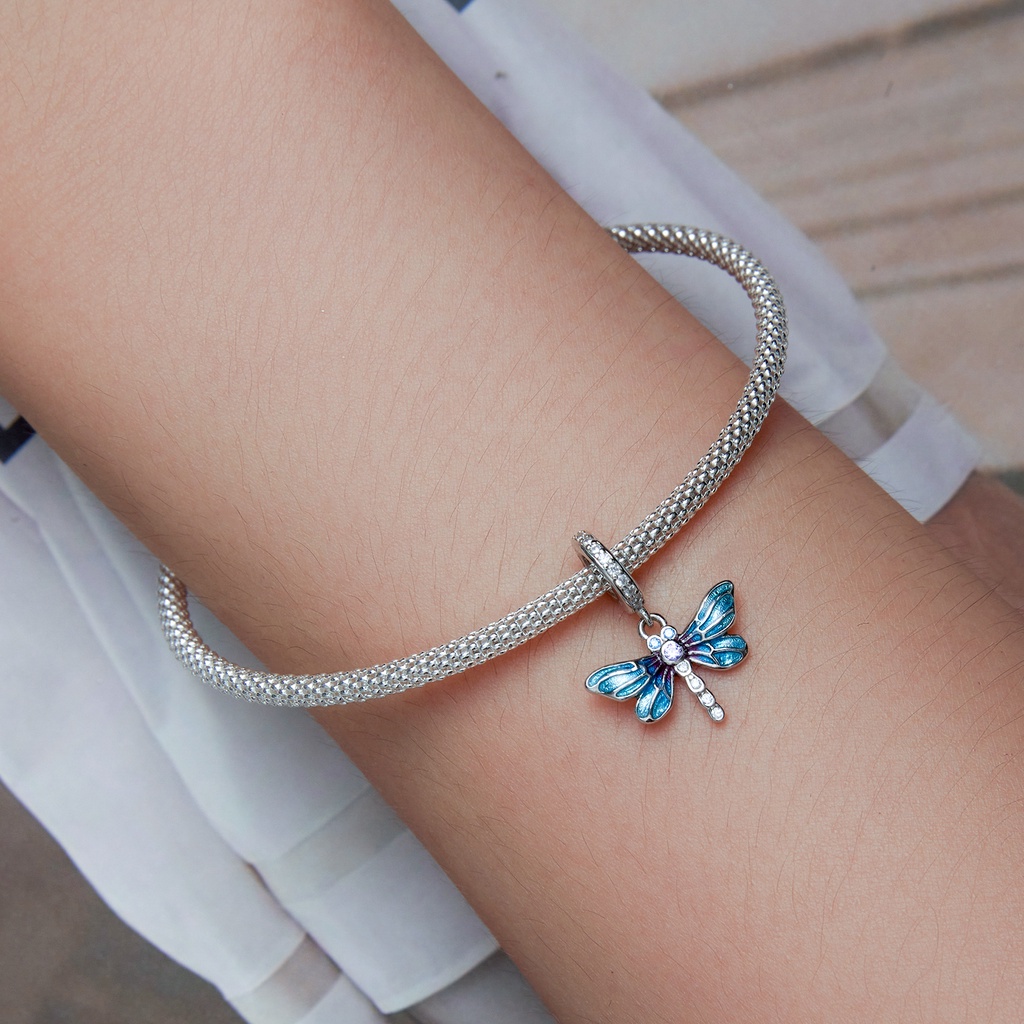 BAMOER Mặt Vòng cổ Bạc 925 Hình Chuồn Chuồn Đính Đá Pha Lê