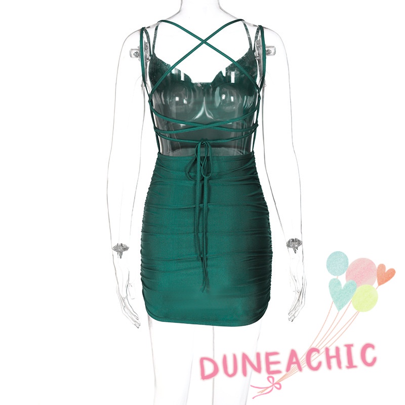 DUNEA Đầm Cổ Chữ V Hở Lưng Xếp Ly Quyến Rũ Thời Trang Cho Nữ