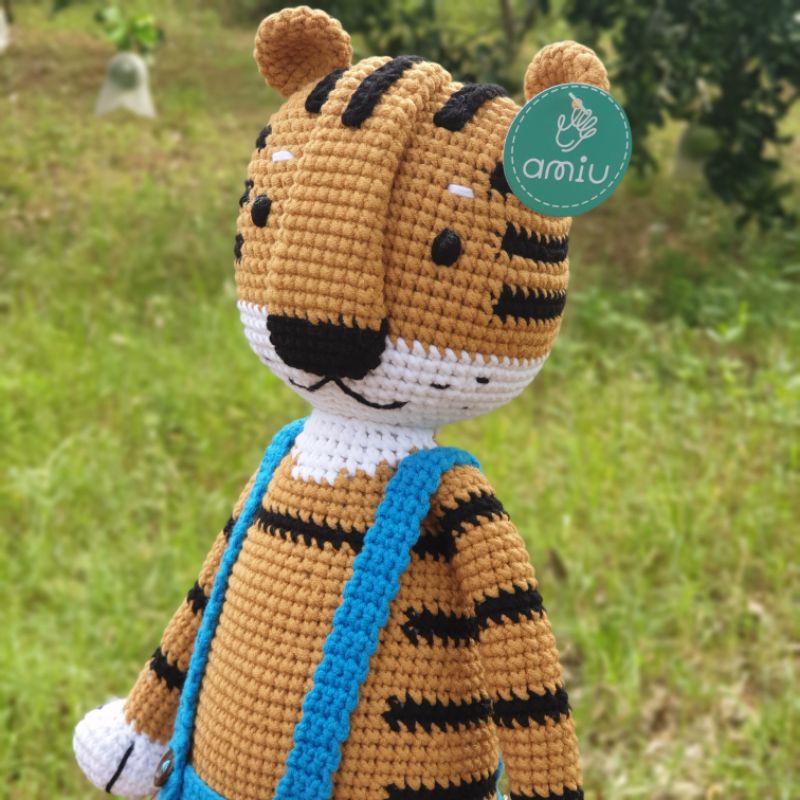 Hổ nhồi bông - Gấu bông handmade cao cấp Amigurumi - Hổ quần yếm handmade dễ thương làm quà cho bé