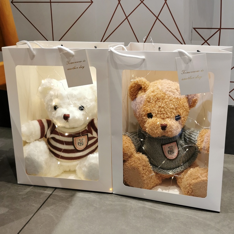 Gấu bông teddy cao 30cm/ Túi đựng quà/ Dây đèn dễ thương