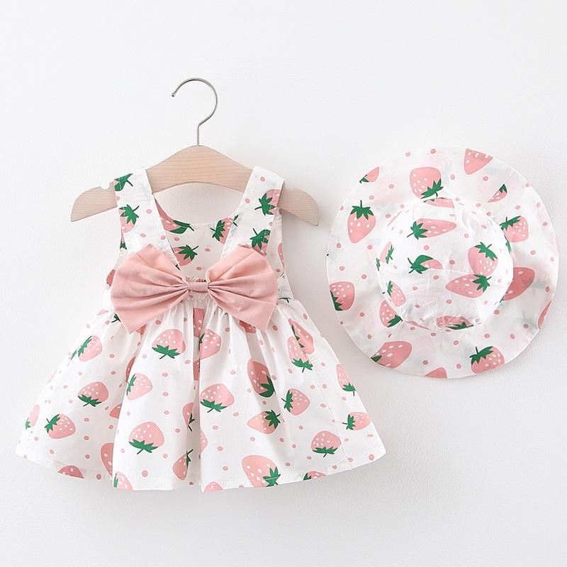 Set 2 Món Gồm Đầm Công Chúa In Họa Tiết Hoa + Mũ Thời Trang Mùa Hè Cho Bé Gái Sơ Sinh