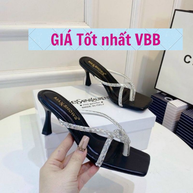 Guốc/Dép Lê Cao Gót 5P Quai Kẹp Ngón Đính Đá mẫu mới 2021- mã B36
