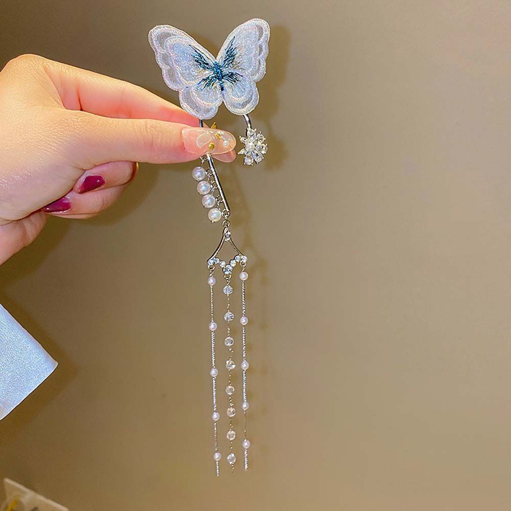 Bông Tai Kẹp Vành Tai Hình Bướm Đính Ngọc Trai Phong Cách Hàn Quốc Dành Cho Nữ