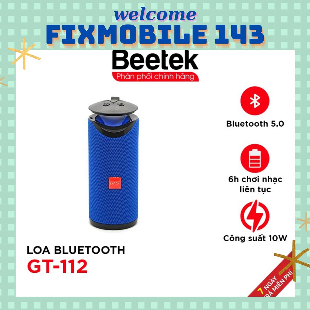 Loa nghe nhạc blutooth không dây mini cầm tay BEETEK GT-112 có đèn led cực đẹp