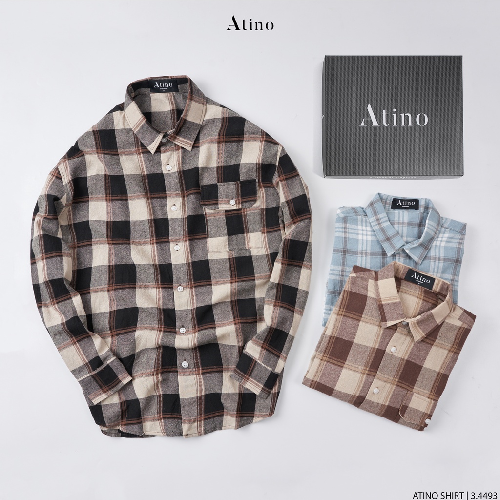 Áo Sơ Mi Dài Tay Nam Oversize Kẻ Caro ATINO Vải Cotton mềm mịn thoáng mát Form Oversize SM3.4493