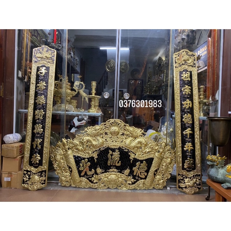 Bộ Cuốn Thư Câu đối bằng đồng nguyên chất 1m55cm hàng dày 6 dem