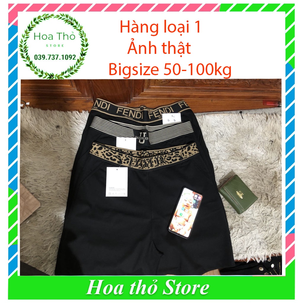 Quần đùi  cạp chun thêu chữ thần thánh vải Umi hàn dành cho nữ-Bigsize