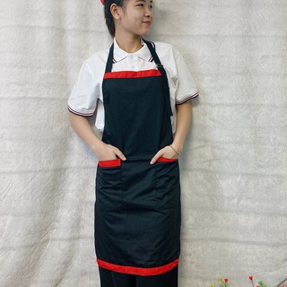 Tạp dề hàn quốc dài màu đen phối đỏ đẹp nhân viên tiệm nails - tạp dề chống thấm cao cấp