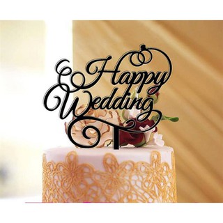Phụ kiện trang trí bánh sinh nhật_Topper mica HP Wedding đen