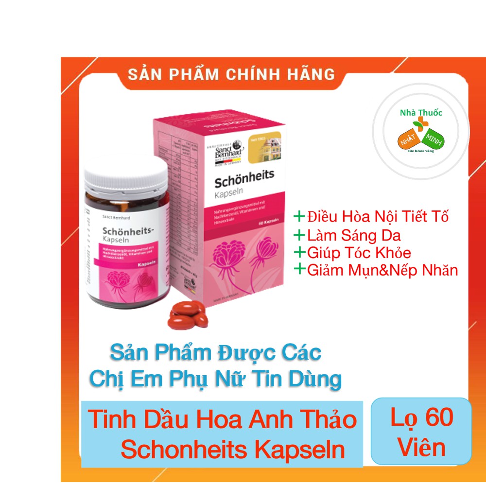 [Chính Hãng] Tinh Dầu Hoa Anh Thảo Schonheits Kapseln Đức Viên Uống Trắng Da Giúp Điều Hòa Nội Tiết Tố, Đẹp Da