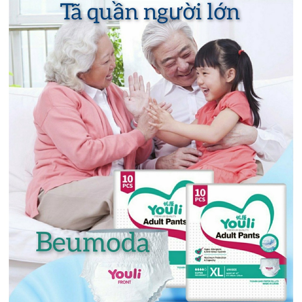 Tã/bỉm quần người già YOULI size M10 / L10 / XL10 gói 10 miếng