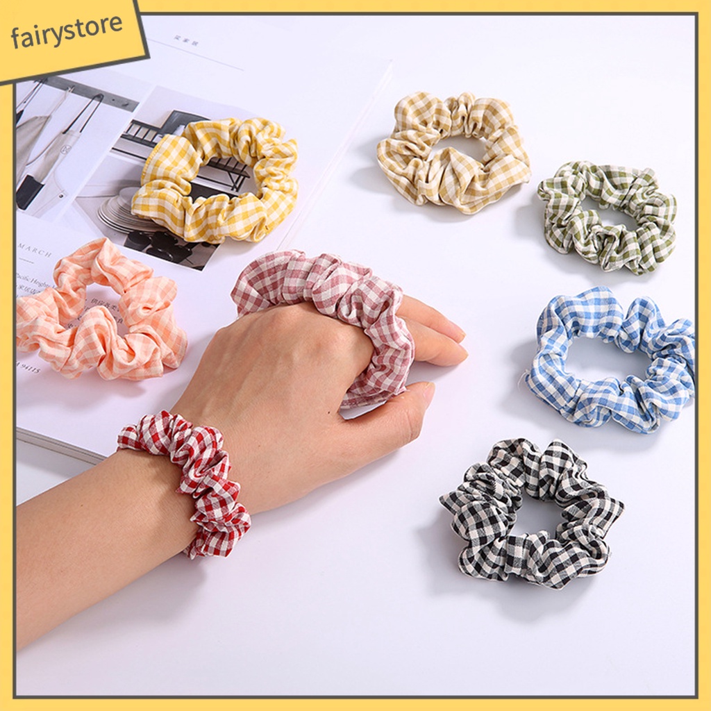 Dây Buộc Tóc Hoạ Tiết Sọc Ca Rô Phong Cách Hàn Quốc